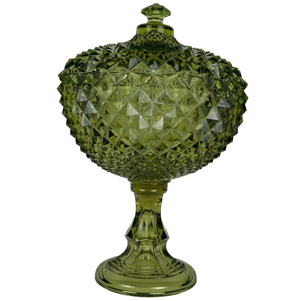 Vtg WESTMORELAND Green 13.5" Compote Flawless 9.25" Lid As-Is Hairline Base Bowl